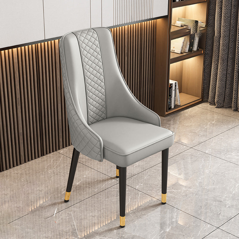 Luxury Curved Leather Steel Dining Chair — Orange + Dark Gray