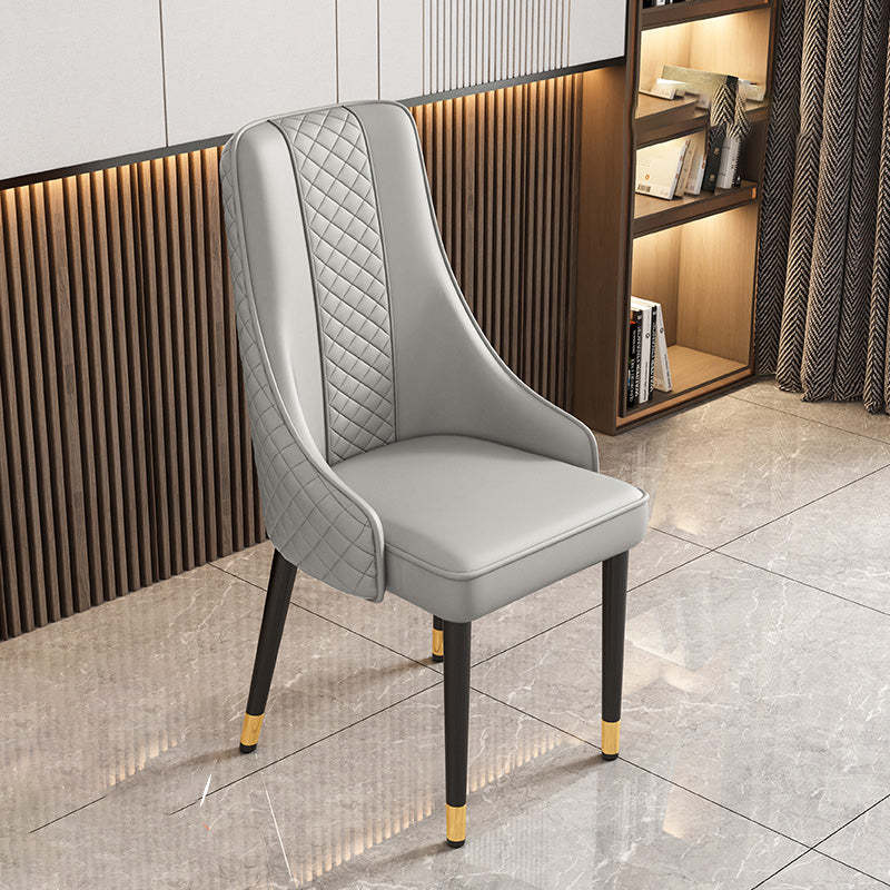 Luxury Curved Leather Steel Dining Chair — Orange + Dark Gray