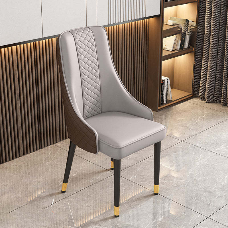 Luxury Curved Leather Steel Dining Chair — Light Gray + Black