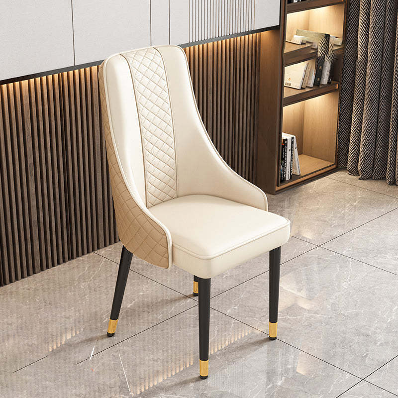 Luxury Curved Leather Steel Dining Chair — Dark Night Black
