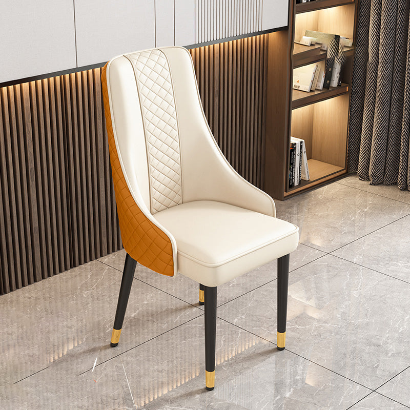 Luxury Curved Leather Steel Dining Chair — Milky White