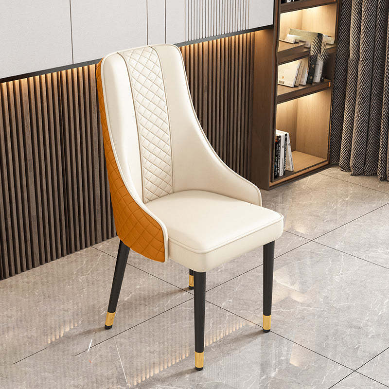 Luxury Curved Leather Steel Dining Chair — Milky White