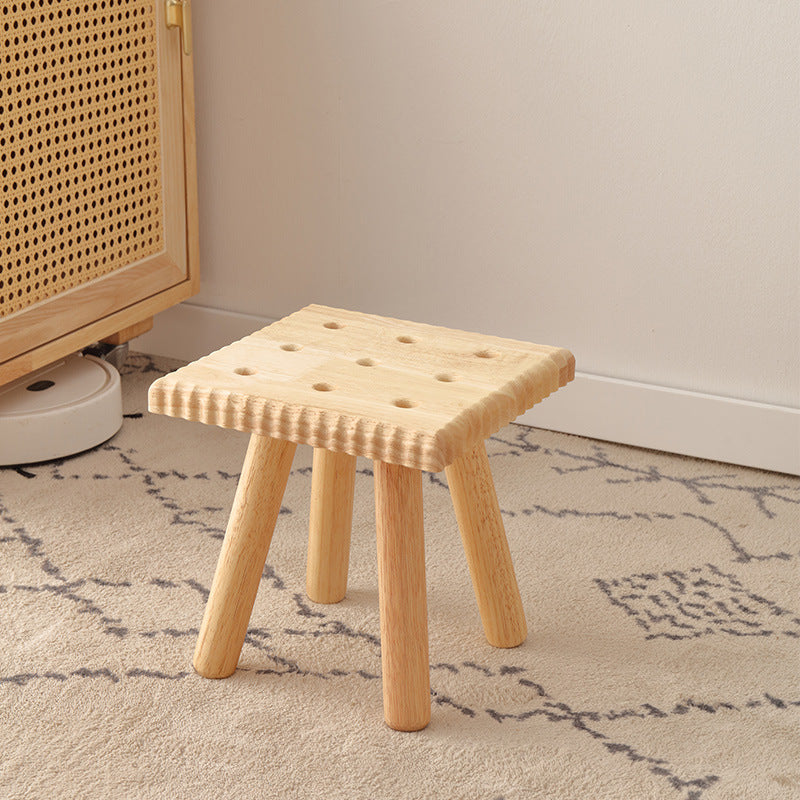 Biscuit Wood Round Low Stool — Round