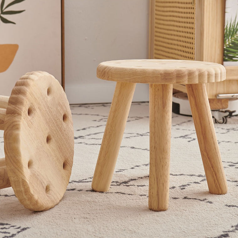 Biscuit Wood Round Low Stool