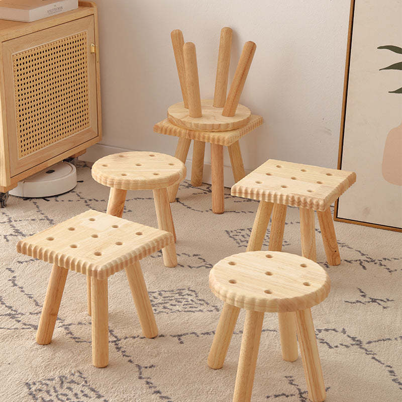 Biscuit Wood Round Low Stool — Square