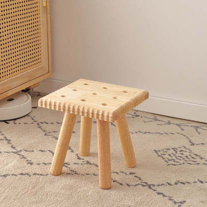Biscuit Wood Round Low Stool — Round