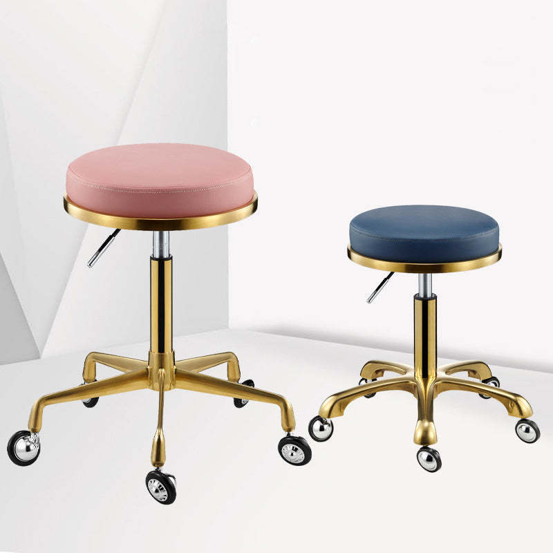 Scandinavian Round Leather Swivel Bar Stool — A - Pink