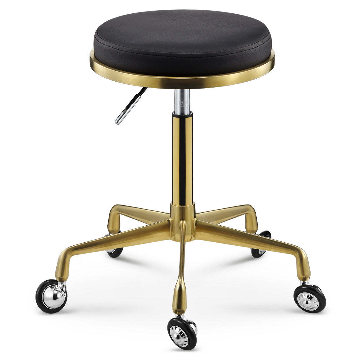 Scandinavian Round Leather Swivel Bar Stool — C - Black