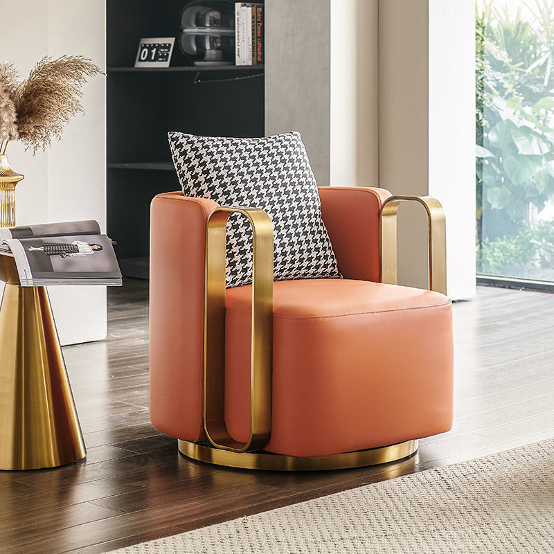 Scandinavian Nappa Leather Swivel Accent Chair