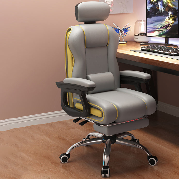 Contemporary Adjustable Leather Gaming Chair — White