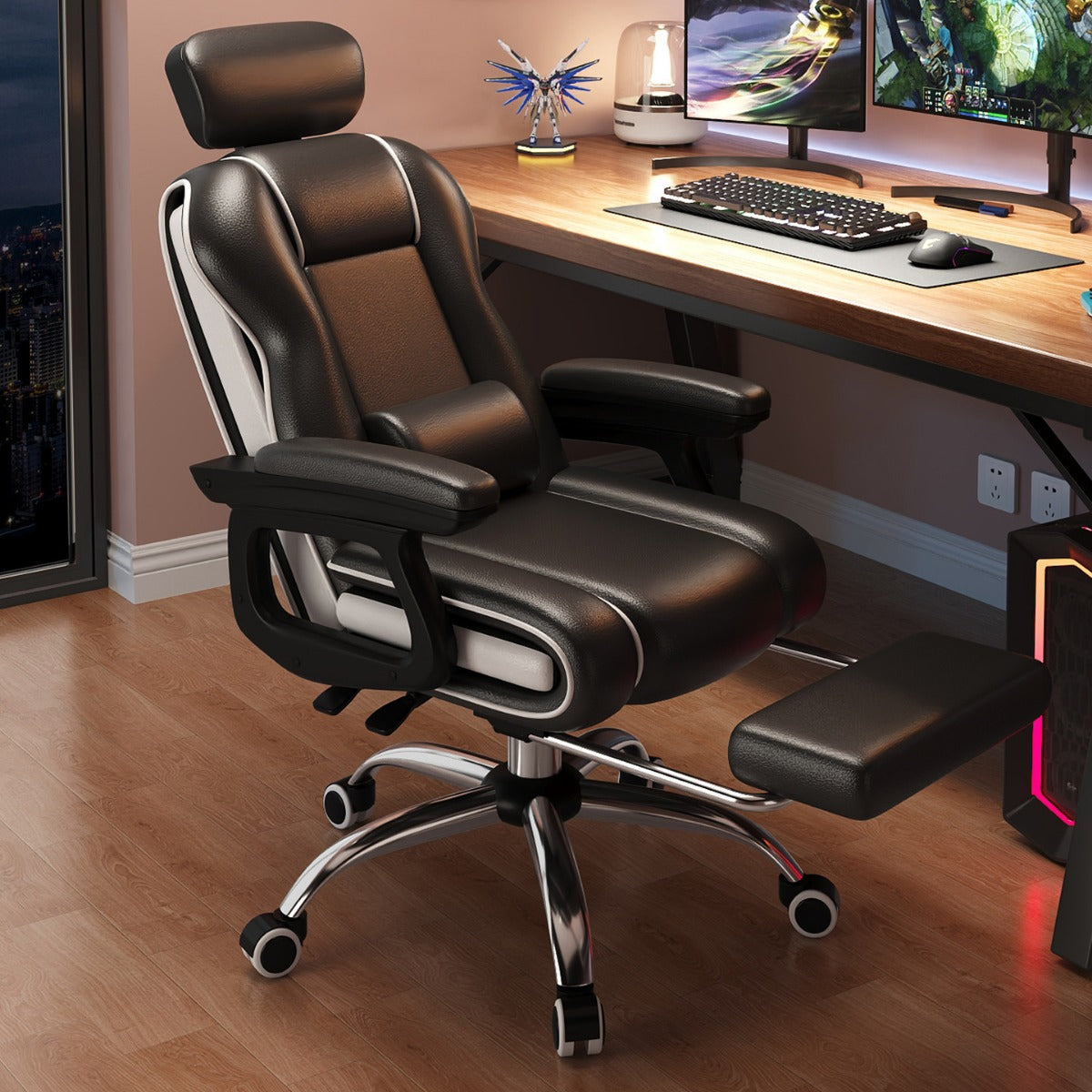 Contemporary Adjustable Leather Gaming Chair