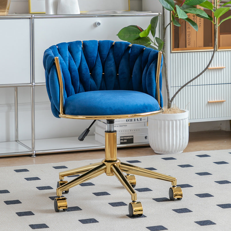 Contemporary Round Velvet Adjustable Vanity Stool — Blue