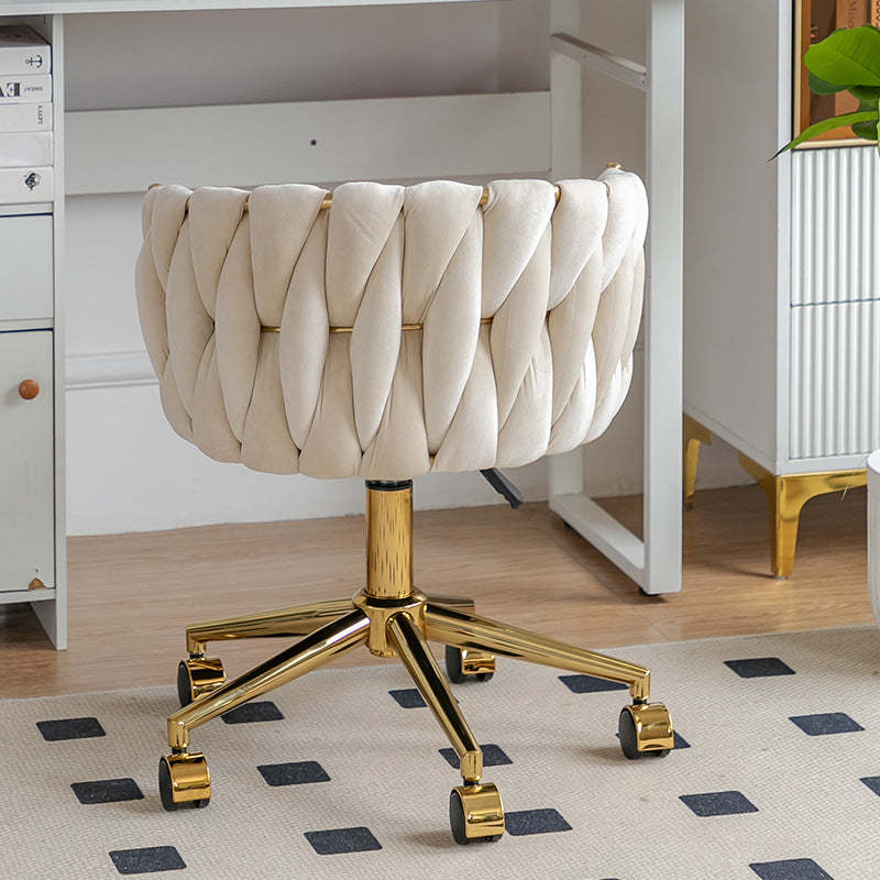 Contemporary Round Velvet Adjustable Vanity Stool