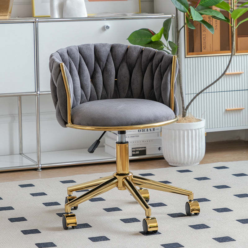 Contemporary Round Velvet Adjustable Vanity Stool