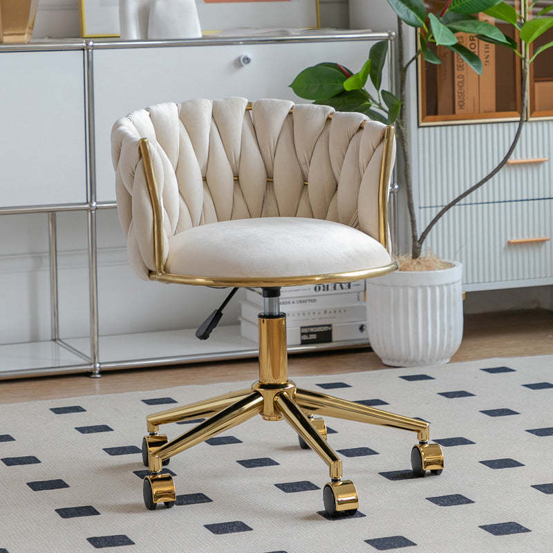 Contemporary Round Velvet Adjustable Vanity Stool