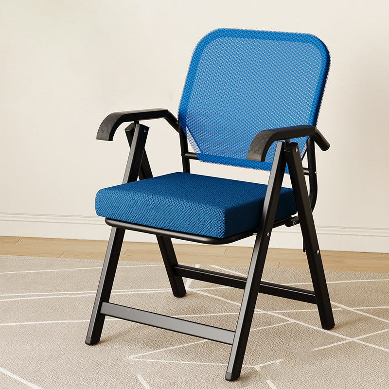 Modern Mesh Upholstered Foldable Desk Chair — Black Cotton Linen Seat