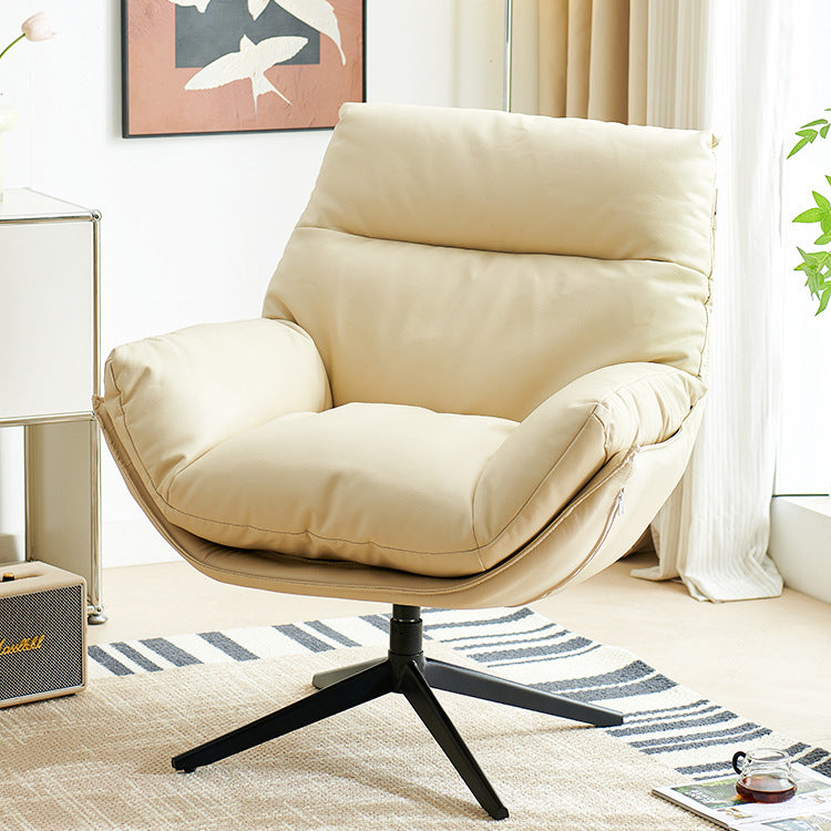 Scandinavian Nappa Leather Swivel Accent Chair - Cream