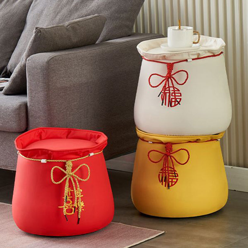 Chinese Round Leather Upholstered Pouf