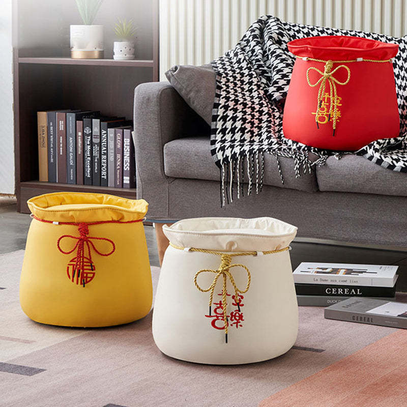 Chinese Round Leather Upholstered Pouf