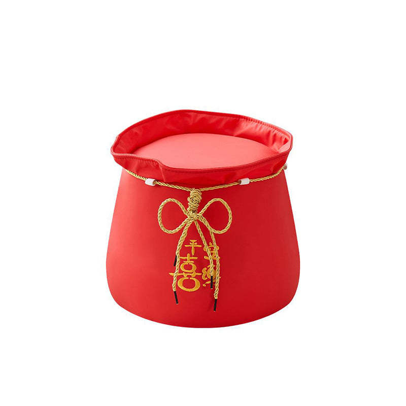 Chinese Round Leather Upholstered Pouf