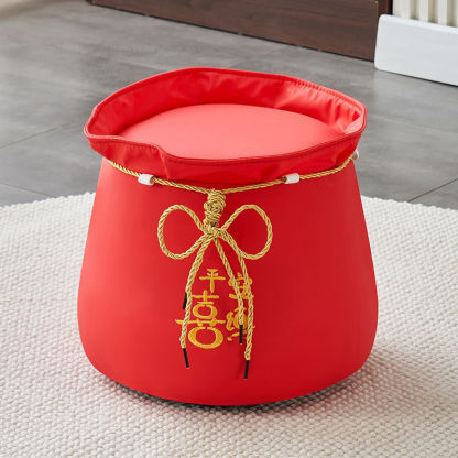 Chinese Round Leather Upholstered Pouf — Yellow