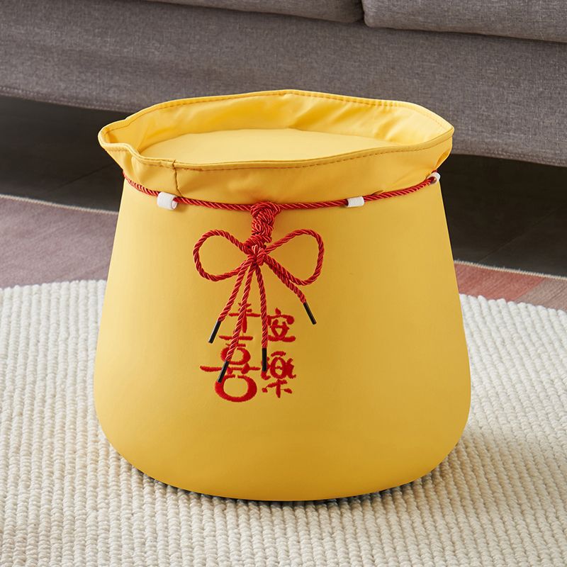 Chinese Round Leather Upholstered Pouf — White