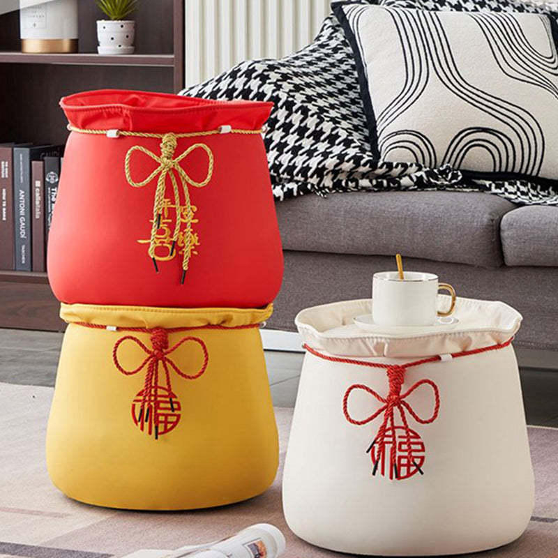 Chinese Round Leather Upholstered Pouf