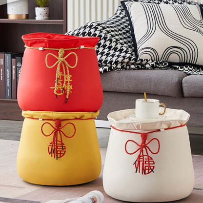 Chinese Round Leather Upholstered Pouf