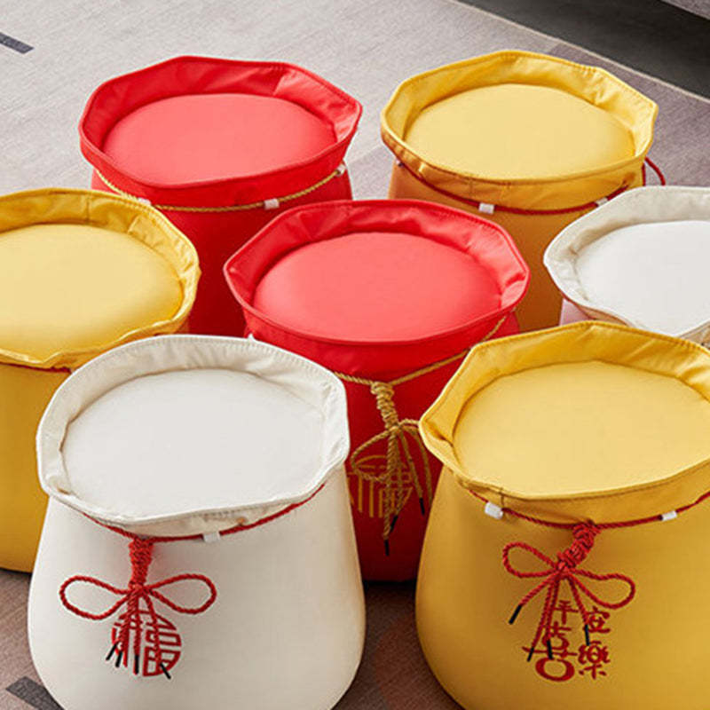 Chinese Round Leather Upholstered Pouf