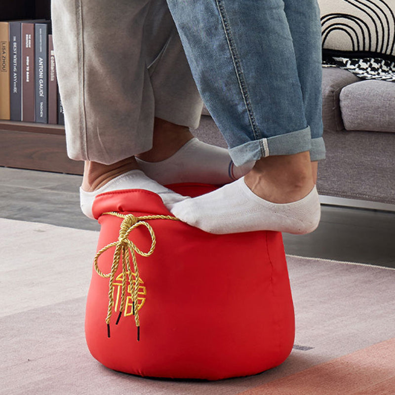 Chinese Round Leather Upholstered Pouf