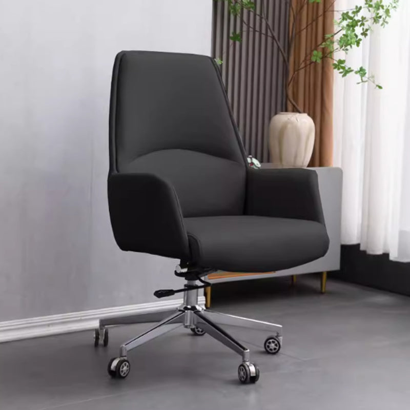 Minimalist Leather Adjustable Swivel Desk Chair — A - Beige