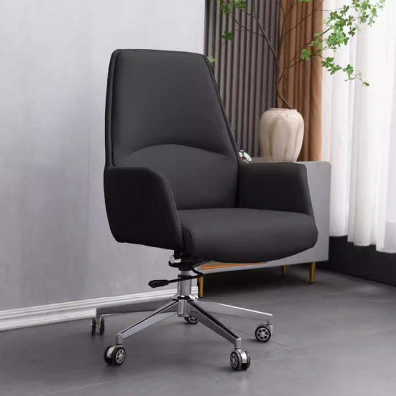 Minimalist Leather Adjustable Swivel Desk Chair — A - Beige