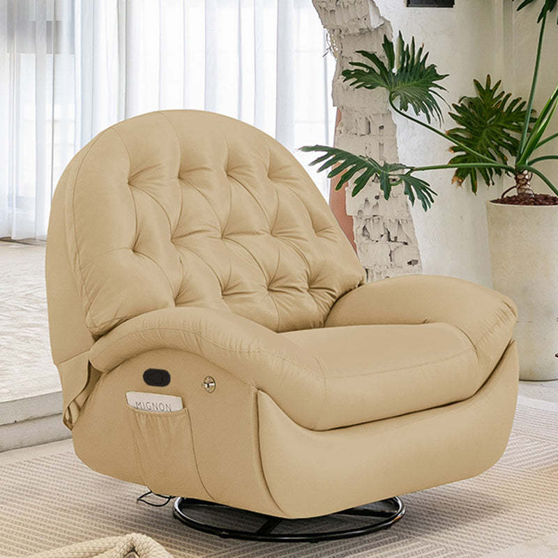 Scandinavian Tufted Leather Steel Accent Chair — Brown