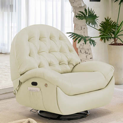 Scandinavian Tufted Leather Steel Accent Chair — Light Gray