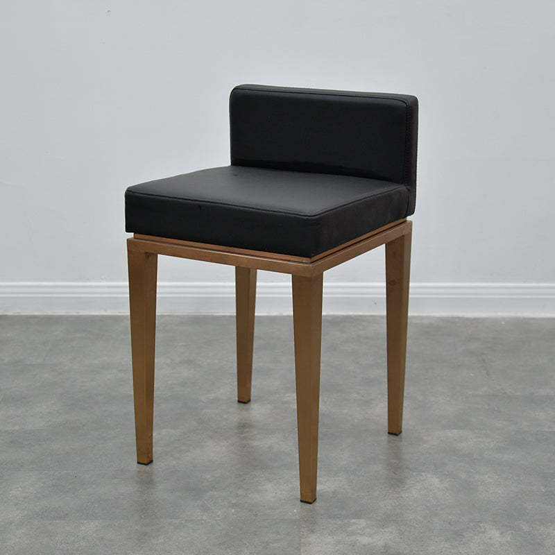 Nordic Leather Steel Low-Back Bar Stool — Black