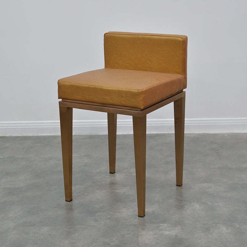 Nordic Leather Steel Low-Back Bar Stool — Brown