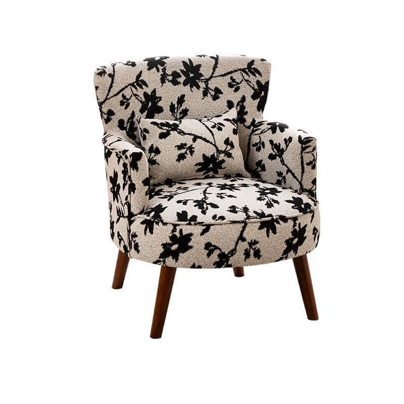 French Floral Fabric Solid Wood Accent Chair