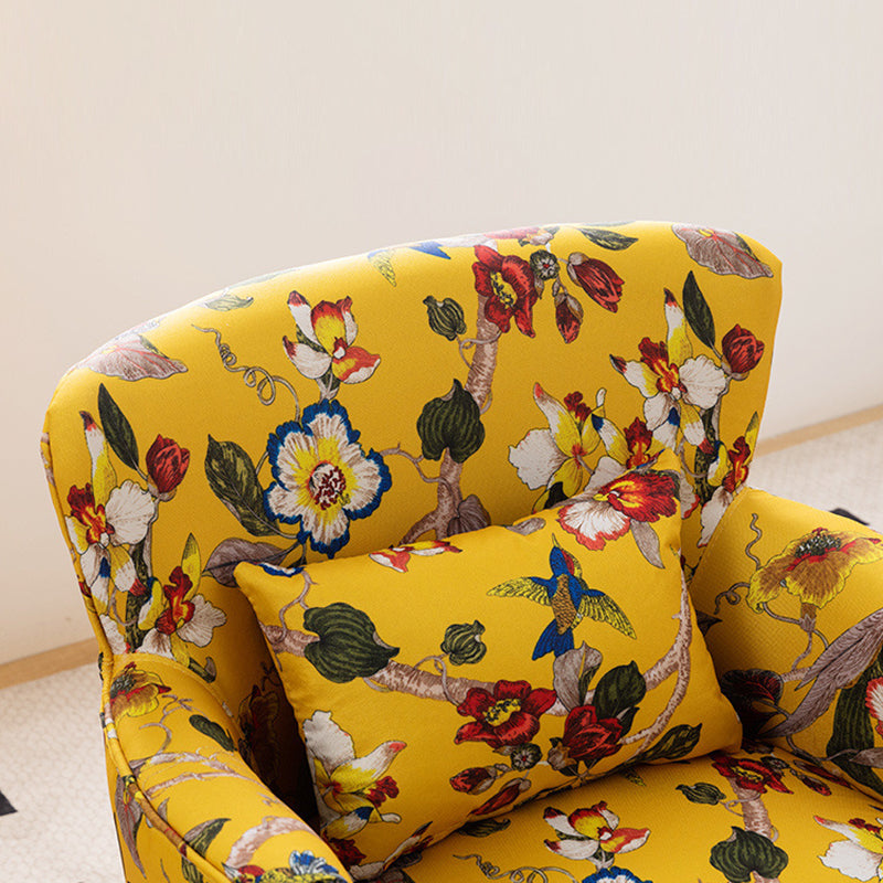 French Floral Fabric Solid Wood Accent Chair — E