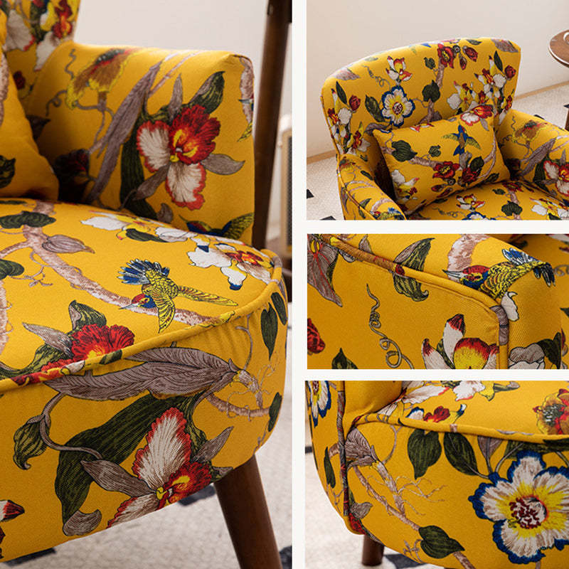 French Floral Fabric Solid Wood Accent Chair — D