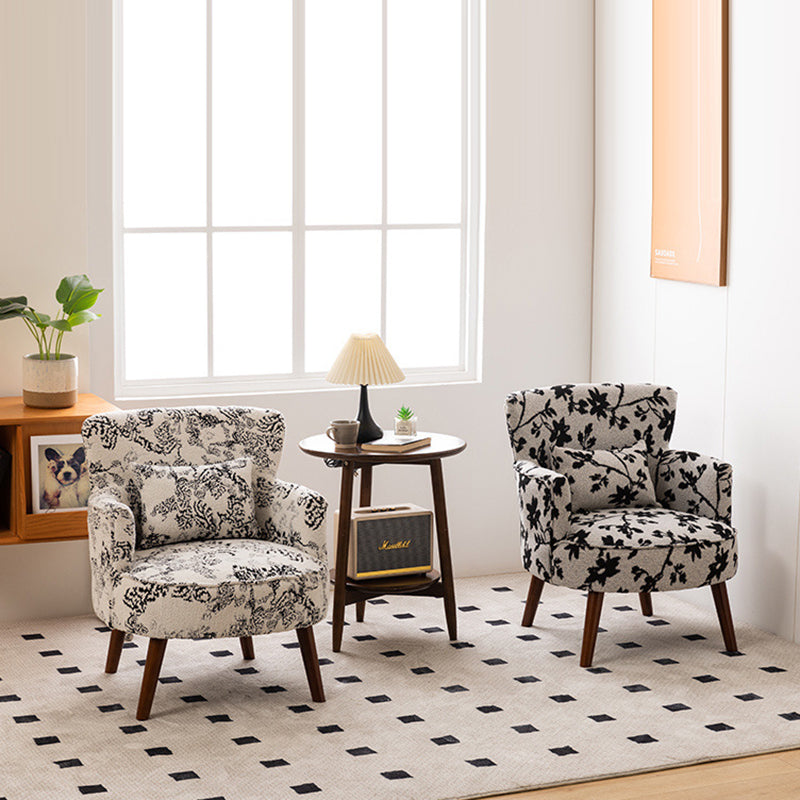 French Floral Fabric Solid Wood Accent Chair — A