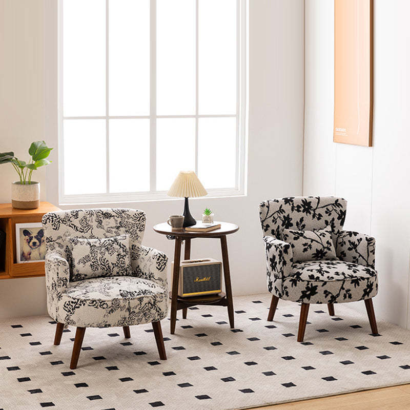 French Floral Fabric Solid Wood Accent Chair — A