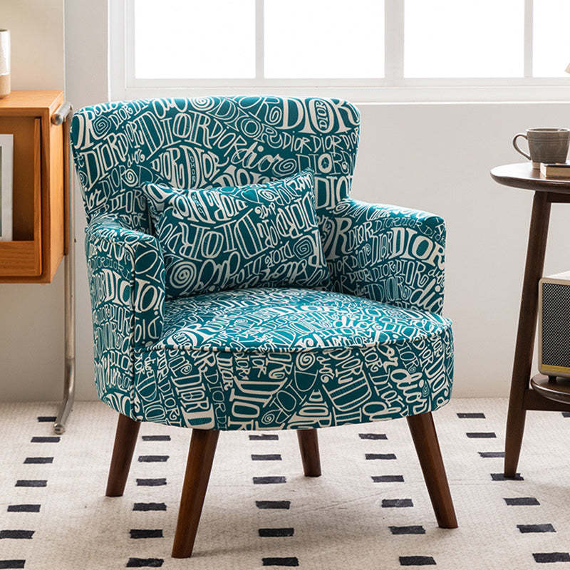 French Floral Fabric Solid Wood Accent Chair — H