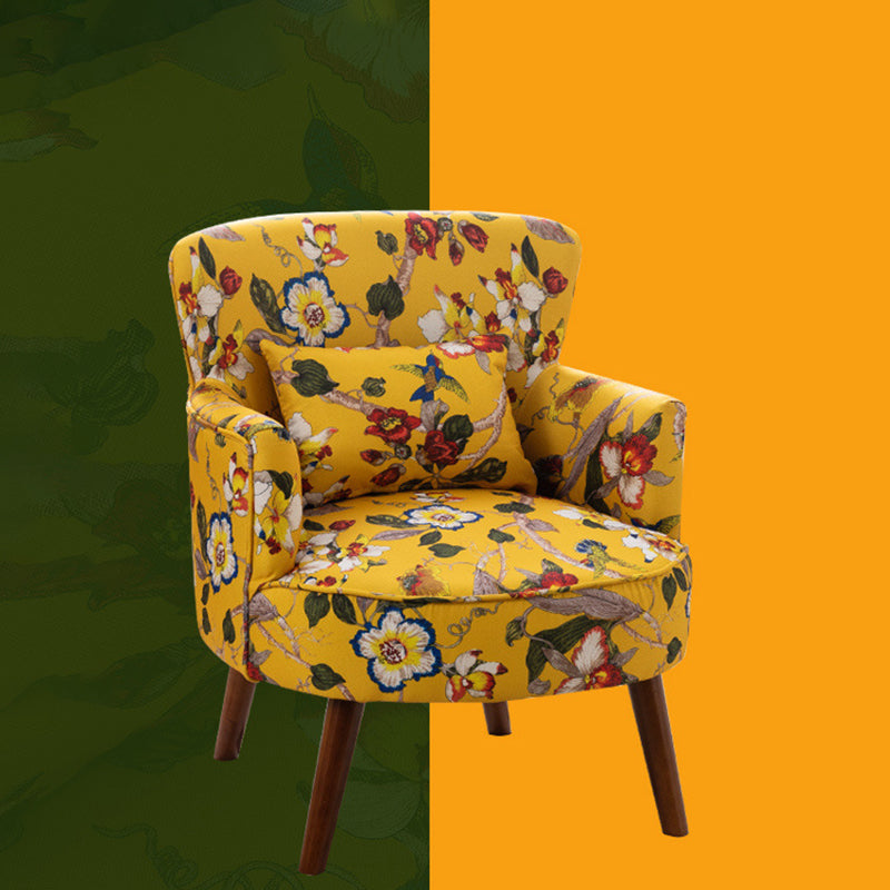 French Floral Fabric Solid Wood Accent Chair — G
