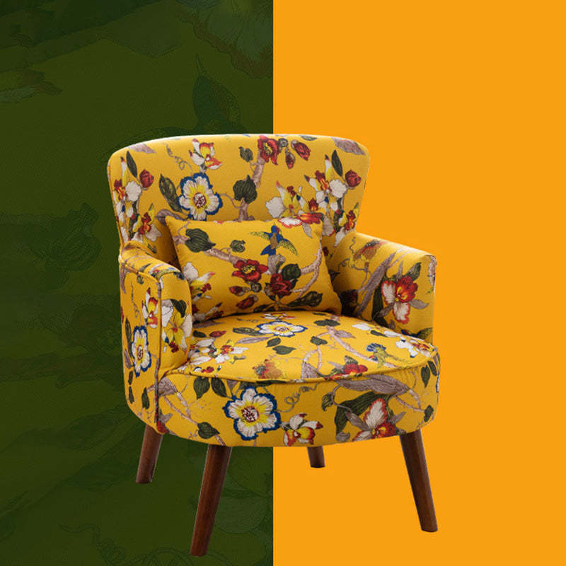 French Floral Fabric Solid Wood Accent Chair — G