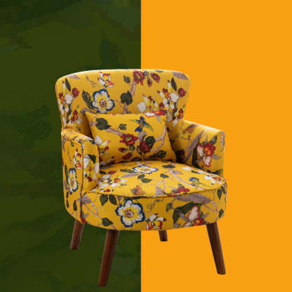French Floral Fabric Solid Wood Accent Chair — G
