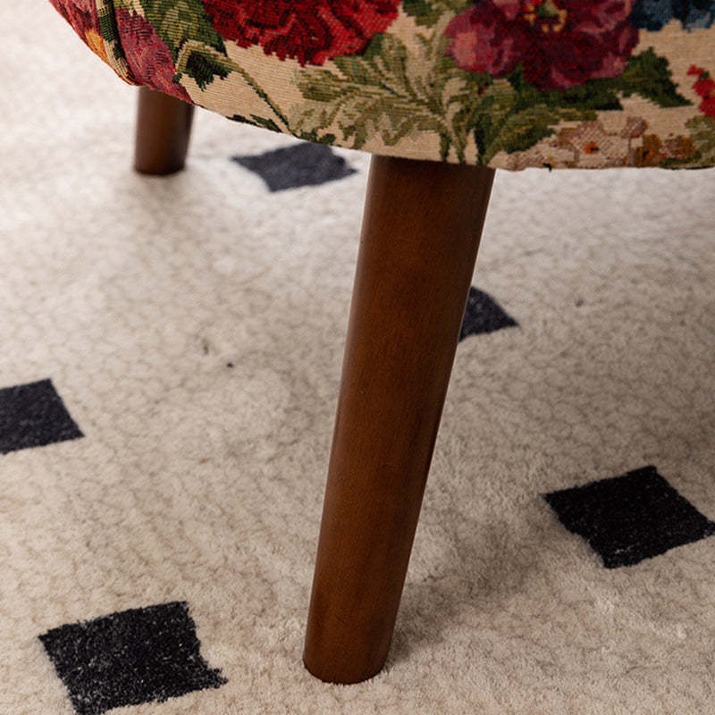 French Floral Fabric Solid Wood Accent Chair — F