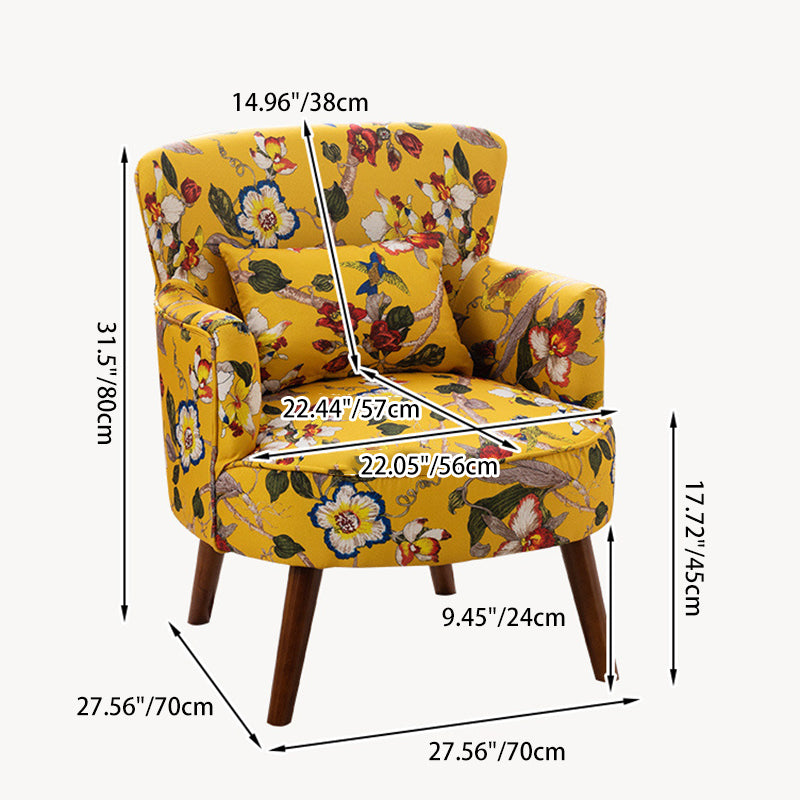 French Floral Fabric Solid Wood Accent Chair — C