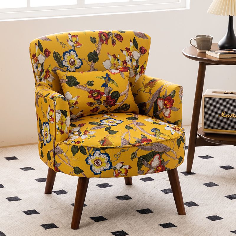 French Floral Fabric Solid Wood Accent Chair — B