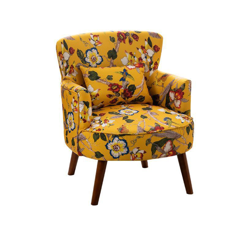 French Floral Fabric Solid Wood Accent Chair