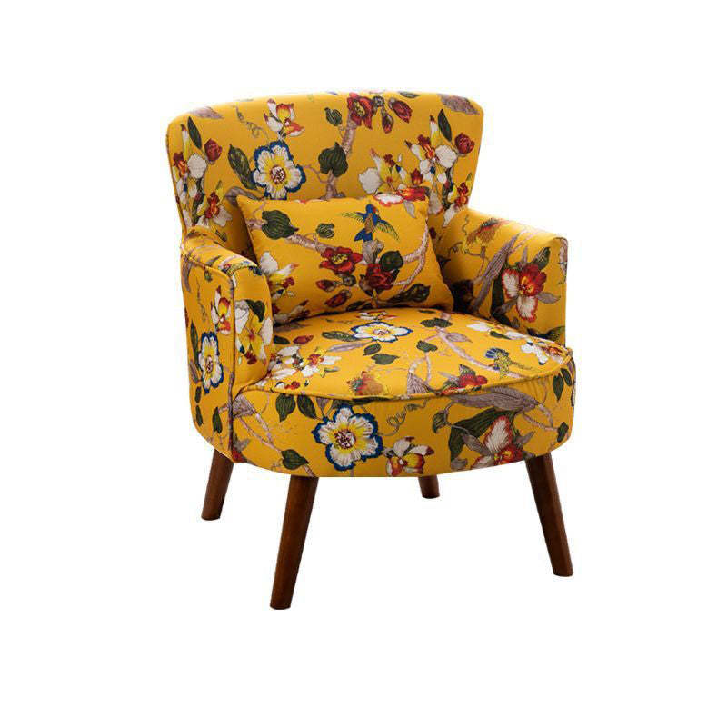 French Floral Fabric Solid Wood Accent Chair